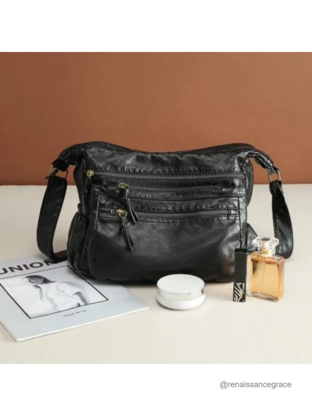 Soft Faux Leather Hobo Shoulder Bag Crossbody with Multiple Zipper Pockets